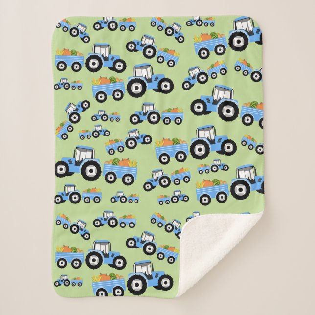 Blue Tractor Truck Farm Produce Sherpa Blanket (Front)