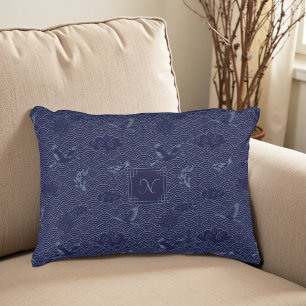 Blue Traditional Japanese Wave Seigaiha Pattern Accent Pillow