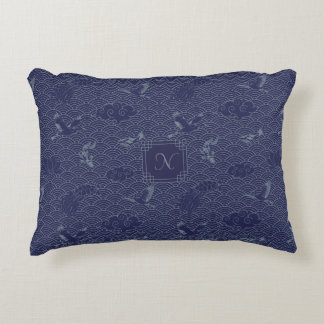 Blue Traditional Japanese Wave Seigaiha Pattern Accent Pillow