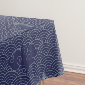 Blue Traditional Japanese Wave Seigaiha Pattern Tablecloth