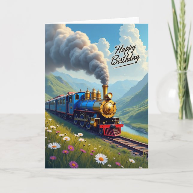 Blue Train Birthday Card (Front)
