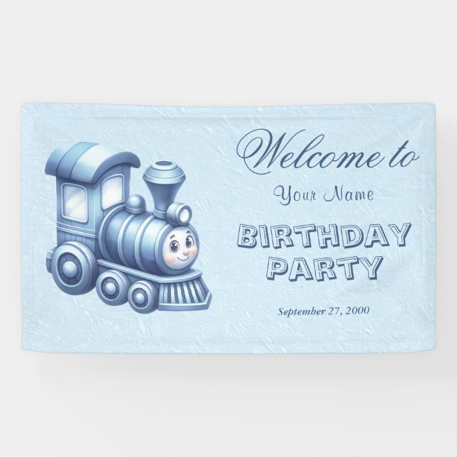 Blue Train Birthday Welcome Banner (Horizontal)