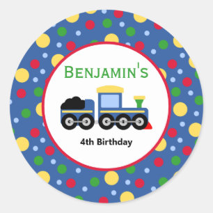 Blue Train Engine and Coal Car Birthday  Classic Round Sticker