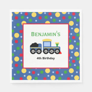 Blue Train Engine and Coal Car Birthday  Napkin