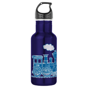 Blue train kids name yellow drinks bottle