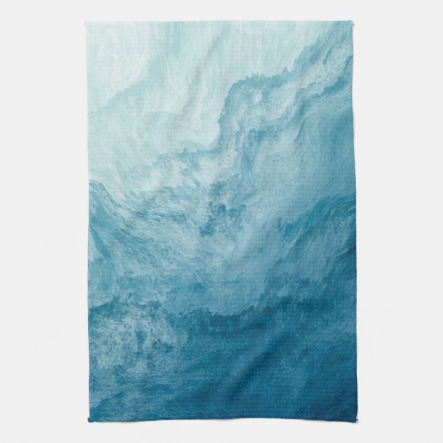 Blue Tranquil Ocean Waves Nature Abstract Art Kitchen Towel (Vertical)