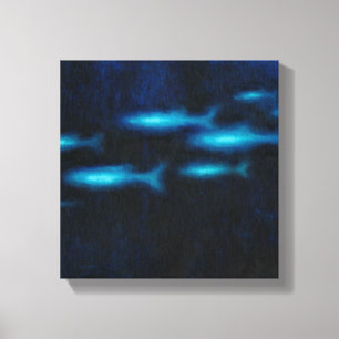 Blue Translucent Fish Silhouettes Canvas Print