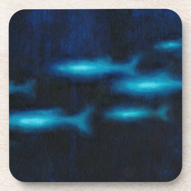 Blue Translucent Fish Silhouettes Coaster (Front)