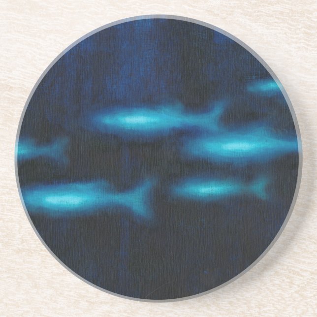 Blue Translucent Fish Silhouettes Coaster (Front)