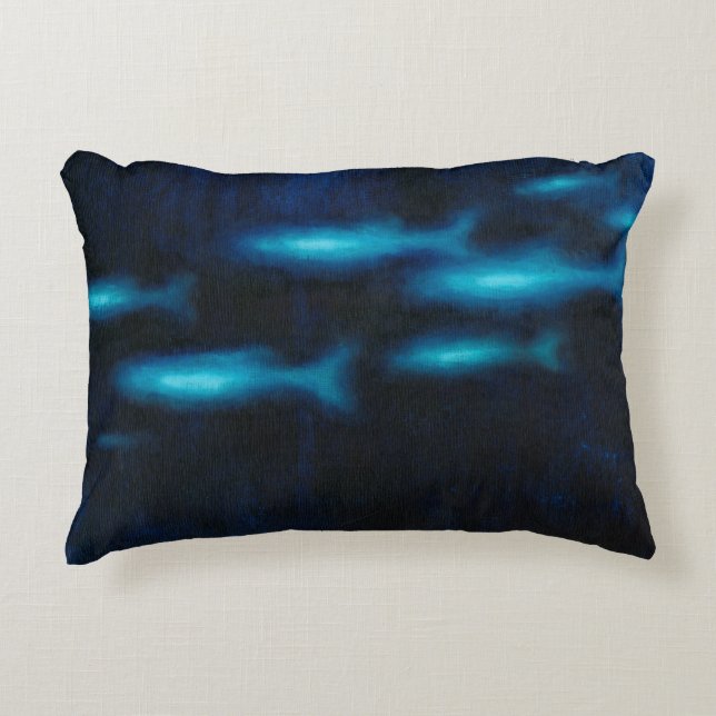 Blue Translucent Fish Silhouettes Decorative Pillow (Front)