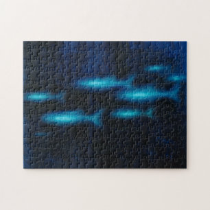 Blue Translucent Fish Silhouettes Jigsaw Puzzle