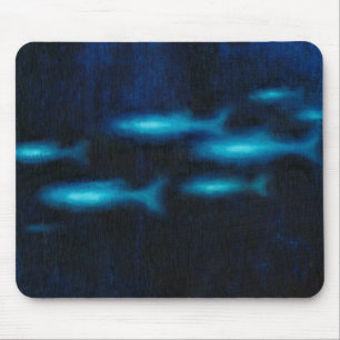 Blue Translucent Fish Silhouettes Mouse Pad