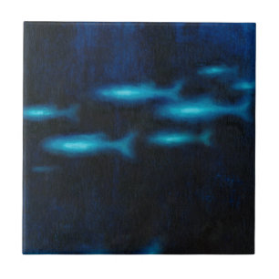 Blue Translucent Fish Silhouettes Tile