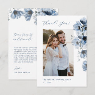 Blue Transparent Flowers Wedding Thank You Card