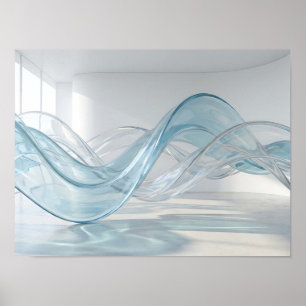 Blue Transparent Glass Waves Abstract Wall Art