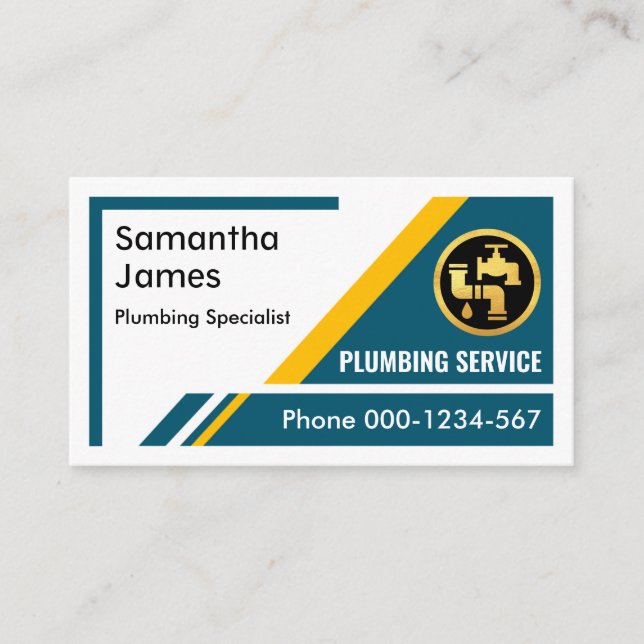 Blue Trapezium Layers Plumbing Business Card (Front)