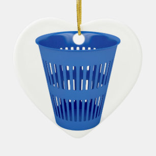 Blue trash can ceramic ornament