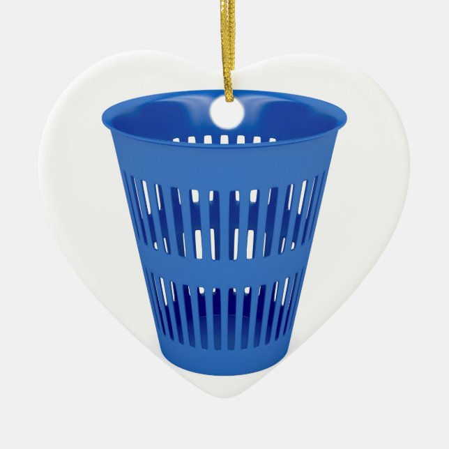 Blue trash can ceramic ornament (Front)