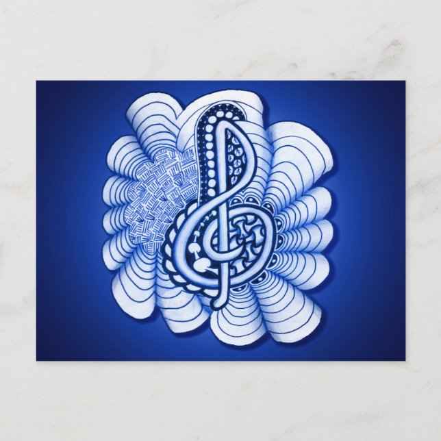 Blue Treble Clef Music Art Postcard (Front)