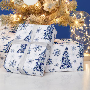Blue tree and snowflake pattern wrapping wrapping paper