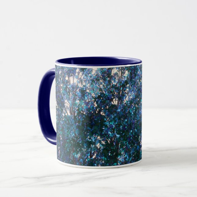 Blue Tree Feuilles Abstrait Nature Art Mug Cup (Devant gauche)