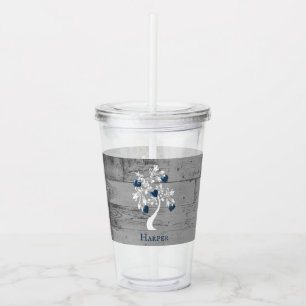 Blue Tree of Hearts Personalized Acrylic Tumbler