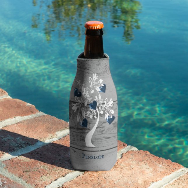 Blue Tree of Hearts Personalized Bottle Cooler (In Situ Pool)