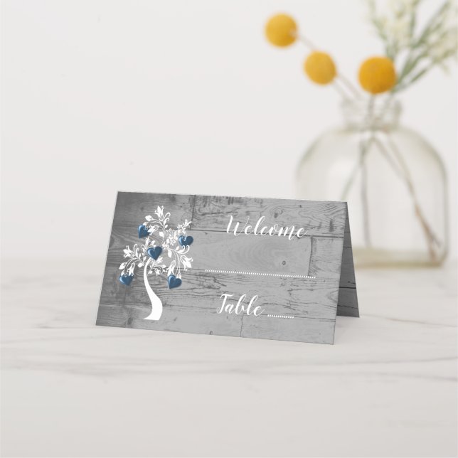 Blue Tree of Hearts Reception Place Card (Front)