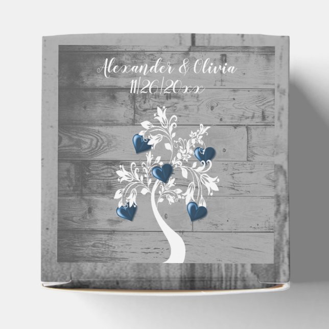 Blue Tree of Hearts Wedding Favor Box (Top)