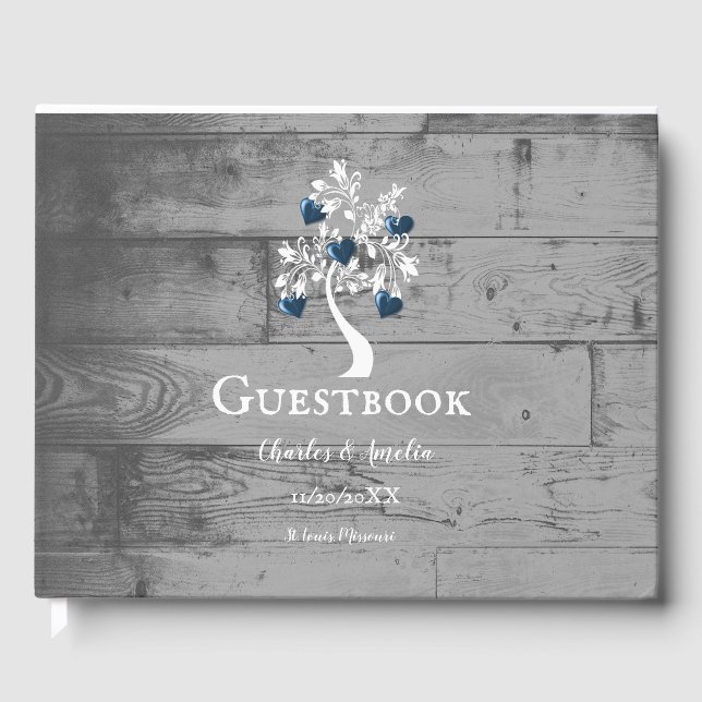 Blue Tree of Hearts Wedding Guestbook (Front)