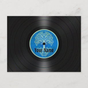 Blue Tree of Life Personalized Vinyl Record Postcard