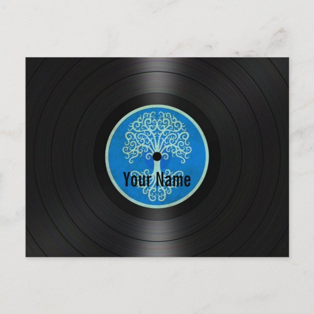 Blue Tree of Life Personalized Vinyl Record Postcard (Front)
