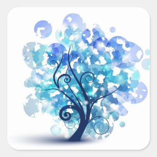 Blue Tree Square Sticker