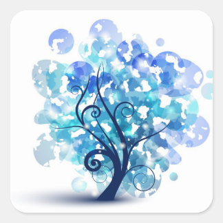 Blue Tree Square Sticker
