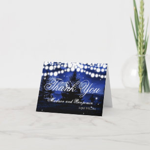 Blue Tree Twinkle Lights Mariage Merci Cartes