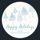 Blue Treers Christmas Sticker<br><div class="desc">Unique blue trees Happy Holidays Sticker set on a white background.</div>
