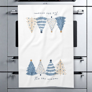 Blue Trees Modern Simple Christmas Holiday Kitchen Towel