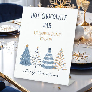 Blue Trees Modern Simple Christmas Holiday Pedestal Sign