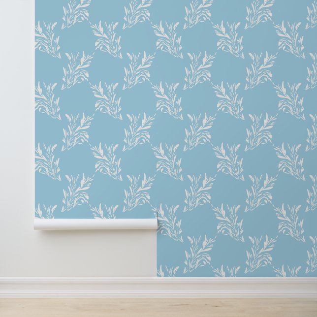 Blue Trellis Botanical pattern Wallpaper (Application)