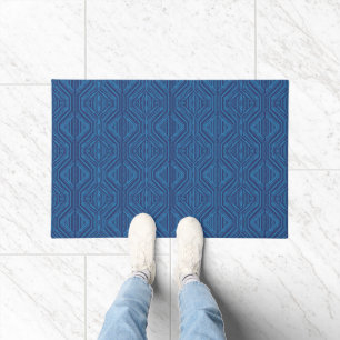 Blue Trellis Modern Stripe Squares and Diamonds Doormat