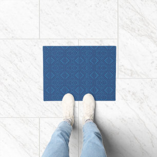 Blue Trellis Modern Stripe Squares and Diamonds Doormat