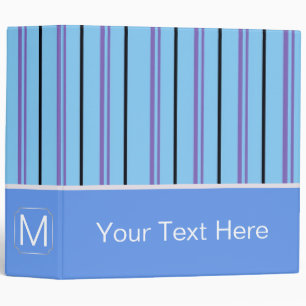 Blue Trendy Stripes Pattern. Custom Monogram Binder