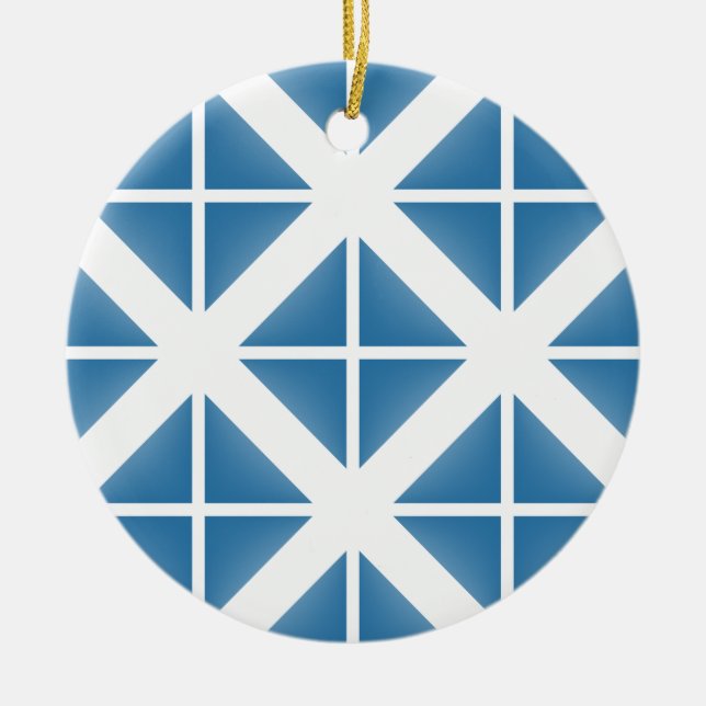 Blue Trendy Triangle Pattern Ceramic Ornament (Front)