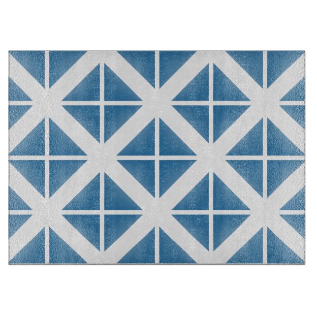 Blue Trendy Triangle Pattern Cutting Board (Front)