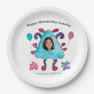 Blue Triangle Monster Birthday Party Paper Plate