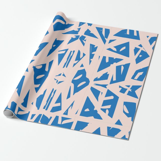 Blue Triangle Pattern Gift Wrapping Paper (Unrolled)