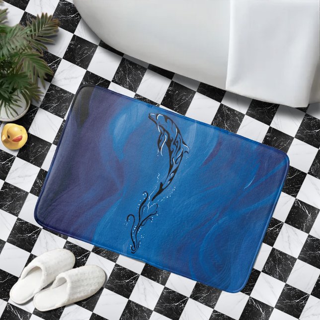 Blue Tribal Dolphin Bath Mat (Creator Uploaded)