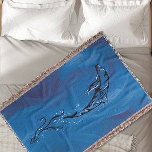 Blue Tribal Dolphin Throw Blanket