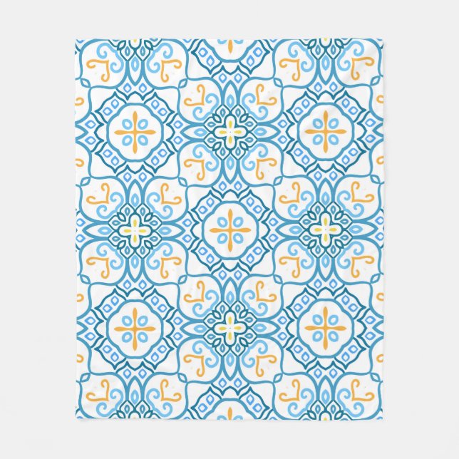 Blue tribal ethnic seamless pattern fleece blanket (Front)