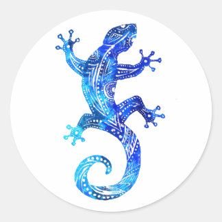 Blue Tribal Gecko Classic Round Sticker